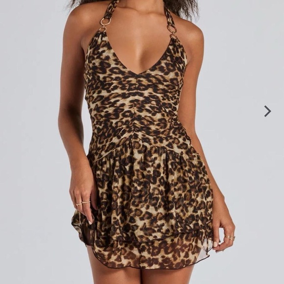 Windsor Dresses & Skirts - Windsor Leopard Halter Mini Dress - Brown